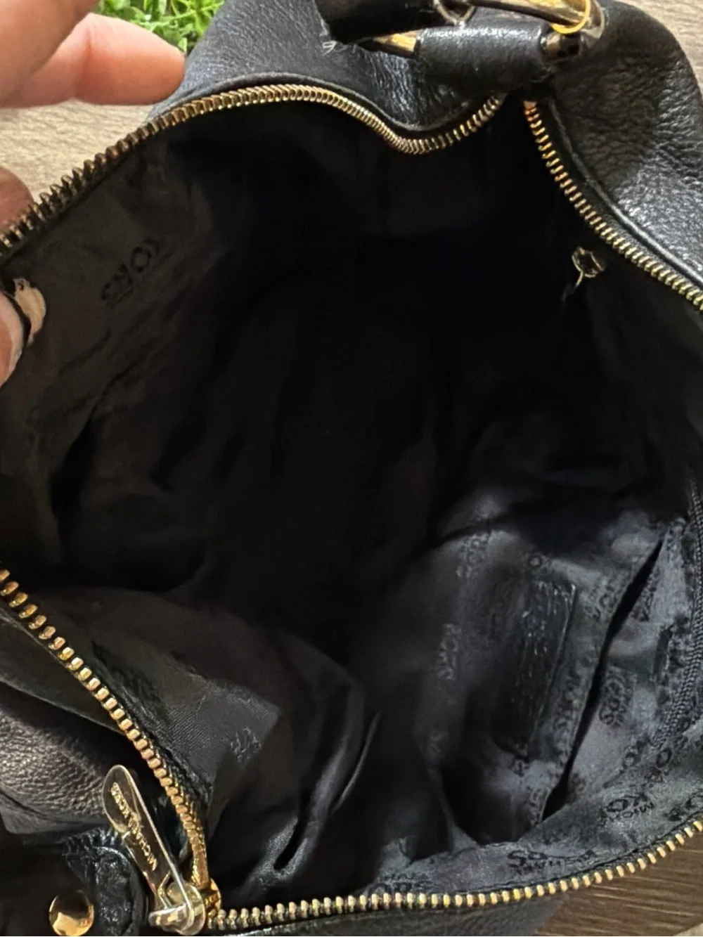 Michael Kors Black Pebbled Leather Hobo Bag MK Logo Shoulder Purse